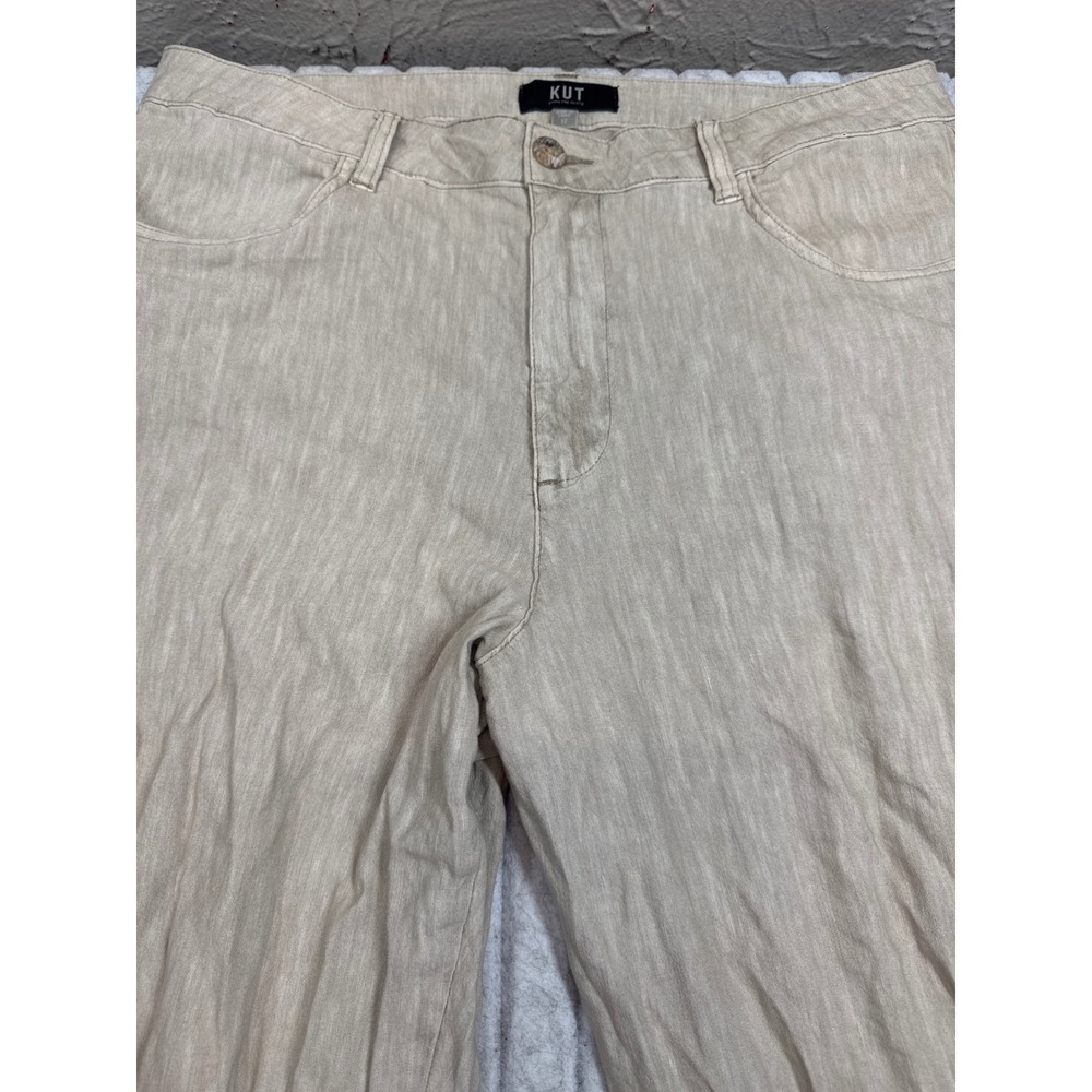 Kut from the Kloth Akia Wide Leg Cargo Pants Beige Linen Blend Mid Rise KB51701